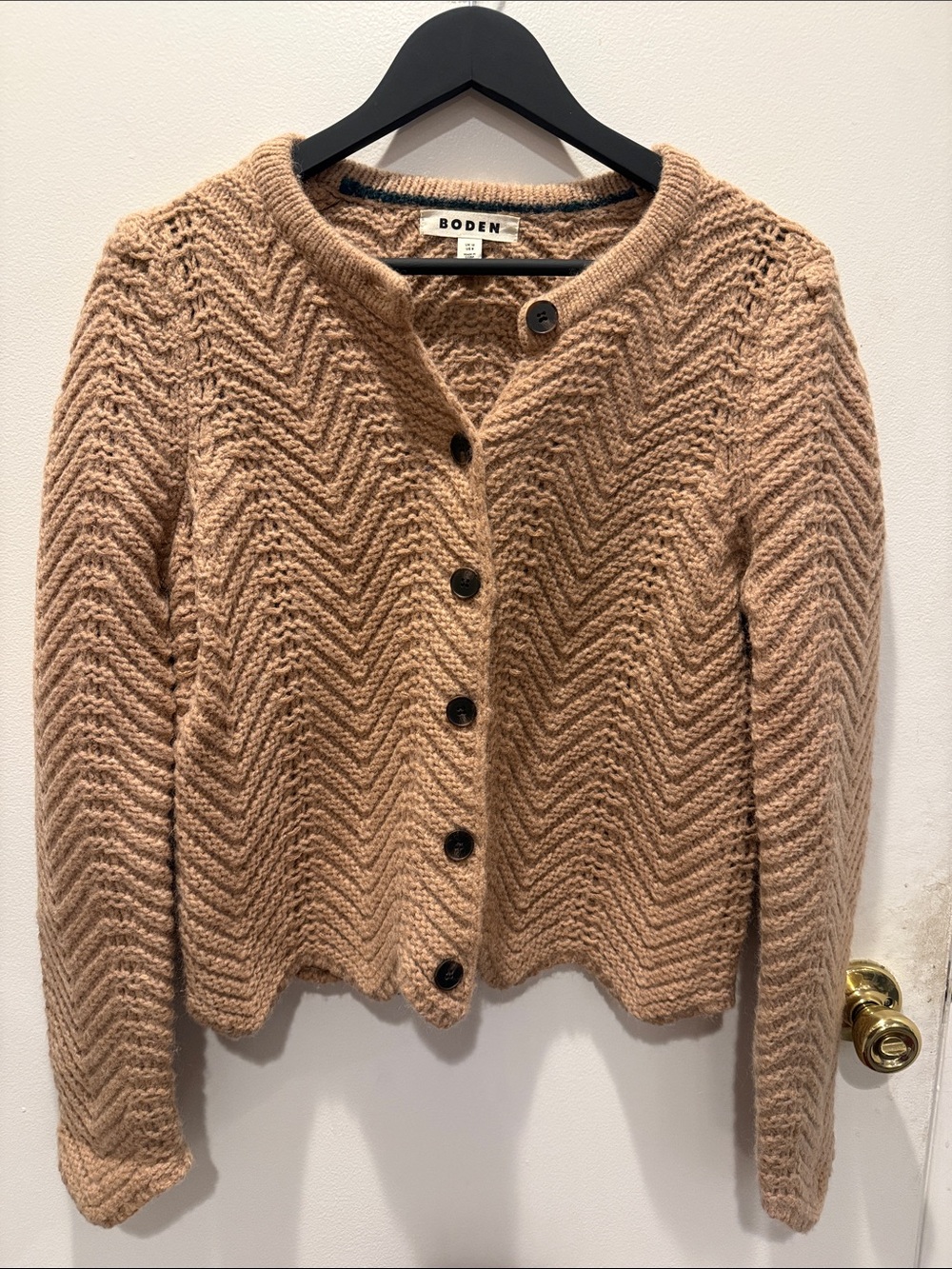 Boden Camel Chevron Knit Button Cardigan